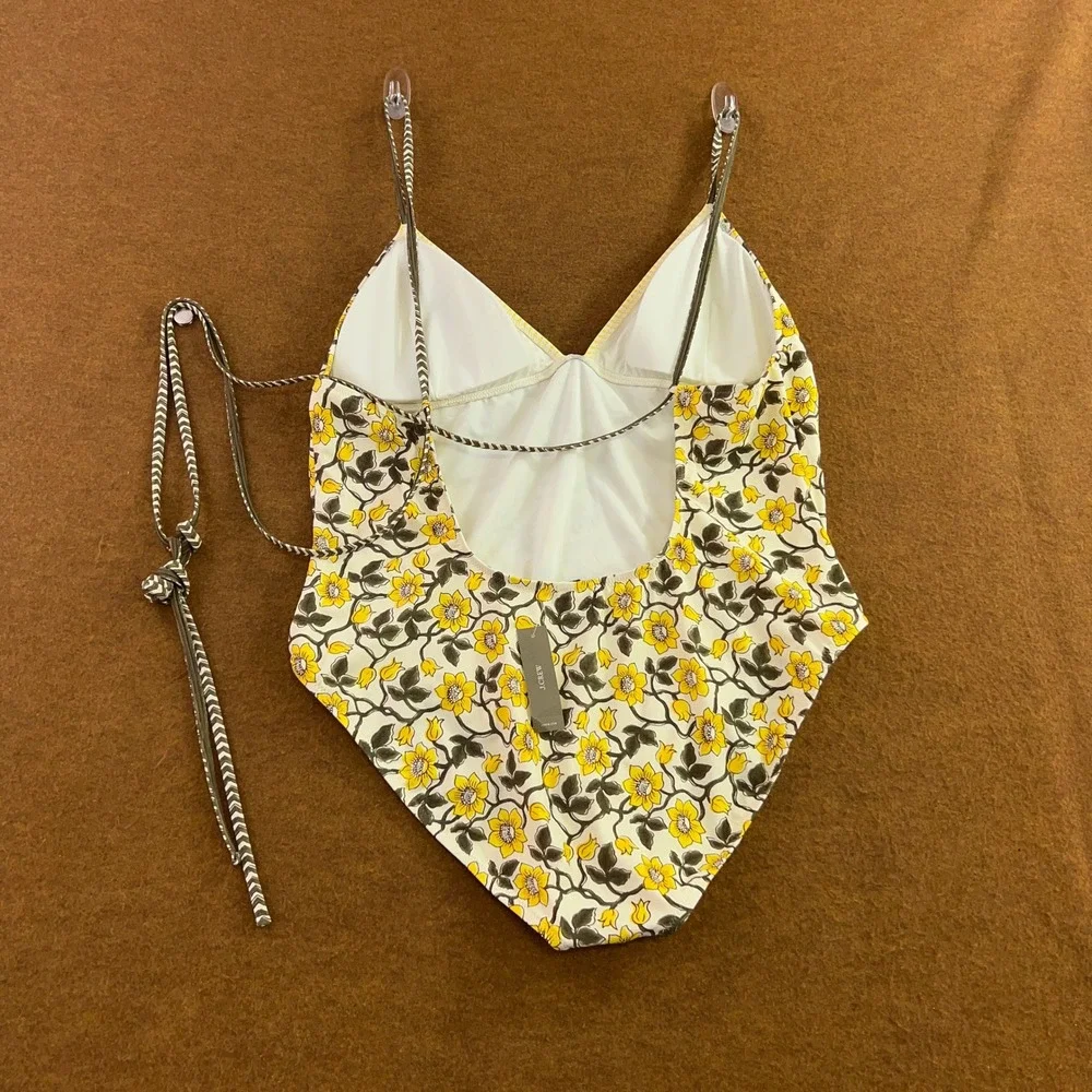 J. Crew Womens 20 Yellow Floral CJ867 V-Neck One Piece Swimsuit NWT